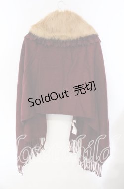 画像3: axes femme / ファーカラー付きストール  ワイン O-25-09-15-052-AX-ZA-OW-OS