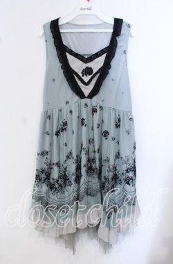 画像1: axes femme / チュールフロッキー切替ワンピース M グリーン O-25-09-15-059-AX-OP-OW-OS