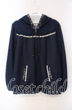 画像1: axes femme / レース切り替えデニム調パーカー M インディゴ O-25-09-15-060-AX-TO-OW-OS