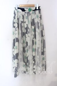 axes femme / チュール重ね花柄スカート  ネイビー O-25-09-15-077-AX-SK-OW-ZT141