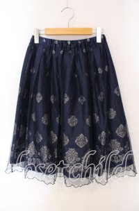 axes femme / オーナメント柄チュールスカート  ネイビー O-25-09-15-078-AX-SK-IG-ZT021