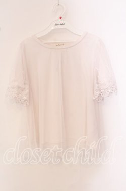 画像1: axes femme / レース重ね袖チュールプルオーバー F シロ O-25-09-16-036-AX-TO-OW-OS