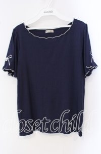 axes femme / リボン×スカラップ刺繍プルオーバー F ネイビー O-25-09-16-038-AX-TO-OW-ZT082