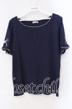 画像1: axes femme / リボン×スカラップ刺繍プルオーバー F ネイビー O-25-09-16-038-AX-TO-OW-OS