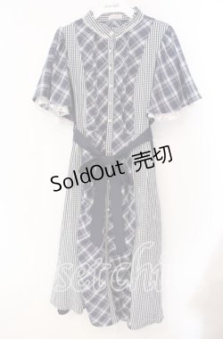 画像1: axes femme / チェック切替パッチワークワンピース F ネイビー O-25-09-16-045-AX-OP-OW-OS