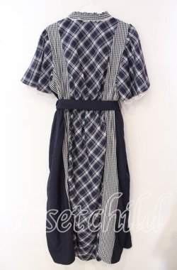 画像3: axes femme / チェック切替パッチワークワンピース F ネイビー O-25-09-16-045-AX-OP-OW-OS