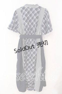 画像3: axes femme / チェック切替パッチワークワンピース F ネイビー O-25-09-16-045-AX-OP-OW-OS