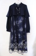 axes femme / テレスコーププリントケープ風ワンピース M ネイビー O-25-09-16-049-AX-OP-OW-OS