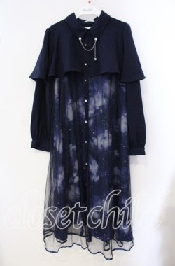画像1: axes femme / テレスコーププリントケープ風ワンピース M ネイビー O-25-09-16-049-AX-OP-OW-OS