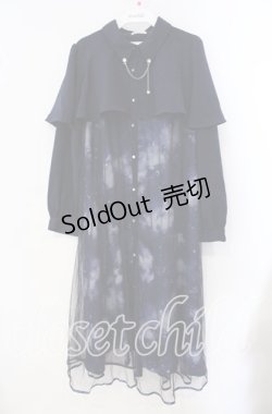 画像1: axes femme / テレスコーププリントケープ風ワンピース M ネイビー O-25-09-16-049-AX-OP-OW-OS