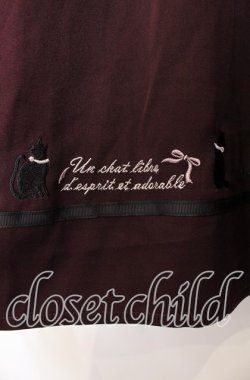 画像2: axes femme / キャット刺繍ドッキングワンピース F ワイン×クロ O-25-09-16-050-AX-OP-OW-OS