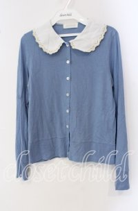 Jane Marple / スカラップカラーカットカーディガン M サックス O-25-09-16-054-JM-TO-IG-OS