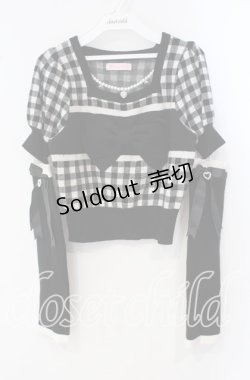 画像1: Princess Melody / アームウォーマー付きギンガムチェックニットトップス  クロ×シロ O-25-09-16-059-EL-TO-IG-OS
