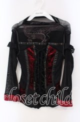 Ozz On / ベロア切り替えネットトップス  ブラック×レッド O-25-09-16-061-OO-TO-IG-ZY