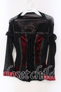 Ozz On / ベロア切り替えネットトップス  ブラック×レッド O-25-09-16-061-OO-TO-IG-ZY