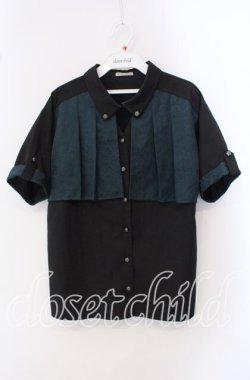 画像1: axes femme / ジャカード×プリーツブラウス F クロ×グリーン O-25-09-16-029-AX-BL-OW-OS