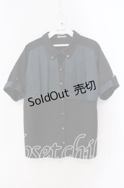 画像1: axes femme / ジャカード×プリーツブラウス F クロ×グリーン O-25-09-16-029-AX-BL-OW-OS