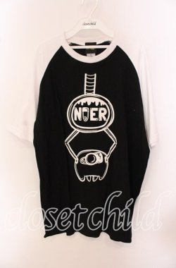 画像1: NieR Clothing / ラグラン袖カットソー XL ブラック×ホワイト キャッチャー柄 O-25-09-20-041-PU-TO-IG-OS
