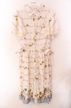 画像1: axes femme POETIQUE / ヒマワリと仔犬柄ワンピース M キナリ O-25-09-20-051-AX-OP-OW-OS