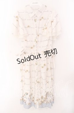 画像1: axes femme POETIQUE / ヒマワリと仔犬柄ワンピース M キナリ O-25-09-20-051-AX-OP-OW-ZT259