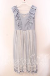 axes femme POETIQUE / トランプ刺繍エプロン風ワンピース M サックス O-25-09-20-053-AX-OP-OW-ZT066