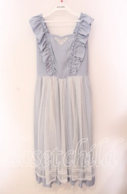 画像1: axes femme POETIQUE / トランプ刺繍エプロン風ワンピース M サックス O-25-09-20-053-AX-OP-OW-OS