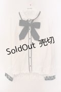 axes femme POETIQUE / パイピングデザインブラウス M シロ×ネイビー O-25-09-20-055-AX-BL-OW-OS