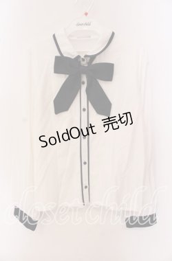 画像1: axes femme POETIQUE / パイピングデザインブラウス M シロ×ネイビー O-25-09-20-055-AX-BL-OW-OS