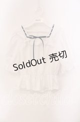 Fi.n.t / コットンレース使いはしごリボンブラウス F シロ×アオ O-25-09-20-100-CA-BL-OW-ZT360