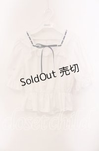 Fi.n.t / コットンレース使いはしごリボンブラウス F シロ×アオ O-25-09-20-100-CA-BL-OW-ZT360