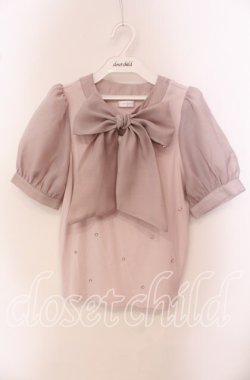 画像1: evelyn / ビジュー配色ボウタイトップス  ピンク O-25-09-20-104-LO-TO-OW-OS