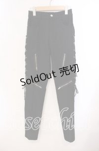 NieR Clothing / 高品質SIDE BRAID×4FAKE ZIP STYLISH PANTS パンツ  ブラック O-25-09-20-127-PU-PA-IG-ZT239