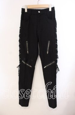 画像1: NieR Clothing / 高品質SIDE BRAID×4FAKE ZIP STYLISH PANTS パンツ  ブラック O-25-09-20-127-PU-PA-IG-OS