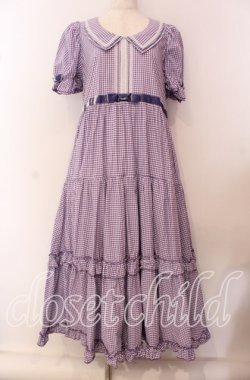 画像1: Maria pipi / セーラーカラーチェックレースドレス  ラベンダー O-25-09-20-018-EL-OP-OW-OS