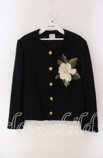 画像1: 【SALE】KANEKO ISAO / 花刺繍ノーカラージャケット  クロ O-25-09-22-031-EL-JA-OW-ZT054 (1)