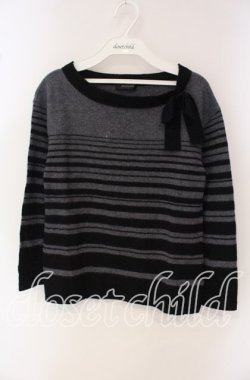 画像1: INGEBORG / リボン使いボーダーニット 9 クロ×グレー O-25-09-22-039-LO-TO-OW-OS
