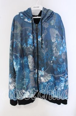 画像1: NieR Clothing / 内側超ふわもこ総柄GRADATION ZIP PARKA【和柄九尾×BUTTERFLY】 パーカー  ブルー系 O-25-09-22-053-PU-TO-IG-OS