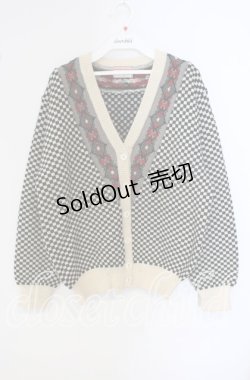 画像1: ATSUKI ONISHI / 格子柄ニットカーディガン  クロ×アイボリー O-25-09-22-056-LO-TO-OW-OS