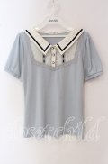 axes femme POETIQUE / 襟デザイン半袖カットソー  サックス×オフ O-25-09-22-066-AX-TO-IG-ZT1002J