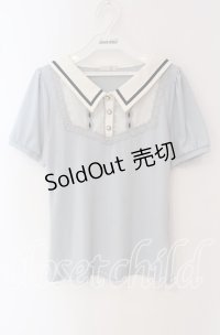 axes femme POETIQUE / 襟デザイン半袖カットソー  サックス×オフ O-25-09-22-066-AX-TO-IG-ZT262