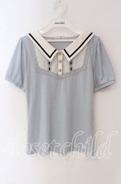 画像1: axes femme POETIQUE / 襟デザイン半袖カットソー  サックス×オフ O-25-09-22-066-AX-TO-IG-OS
