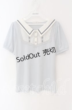 画像1: axes femme POETIQUE / 襟デザイン半袖カットソー  サックス×オフ O-25-09-22-066-AX-TO-IG-ZT262