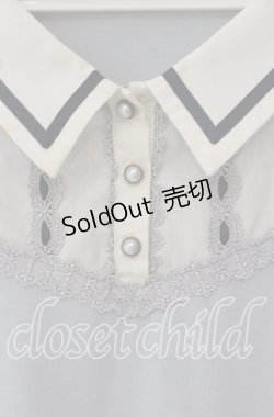 画像2: axes femme POETIQUE / 襟デザイン半袖カットソー  サックス×オフ O-25-09-22-066-AX-TO-IG-ZT262