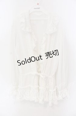 画像1: INGEBORG / プリーツフリルはしごリボンオーバーブラウス  ホワイト O-25-09-23-058-LO-BL-IG-OS