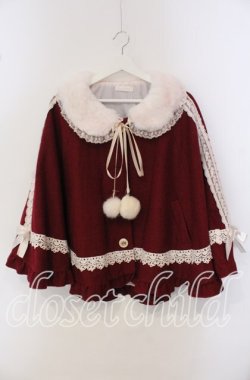 画像1: Bon21Hiz / ファーカラーケープコート  アカ×薄ピンク O-25-09-23-061-LO-CO-IG-OS