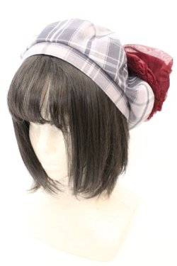 画像1: axes femme / パール付リボンチェックベレー  ワイン O-25-09-23-1033-AX-AC-OW-OS