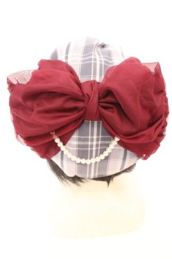 画像2: axes femme / パール付リボンチェックベレー  ワイン O-25-09-23-1033-AX-AC-OW-OS