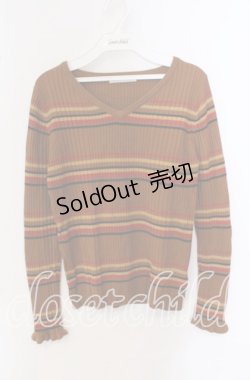 画像1: 【SALE】E hyphen world gallery PEACE / マルチボーダーリブプルオーバー  キャメル O-25-09-23-068-LO-TO-IG-ZT362