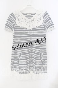 axes femme / モチーフレース使いボーダーサマーニット M ネイビー×シロ O-25-09-23-078-AX-TO-OW-ZT330