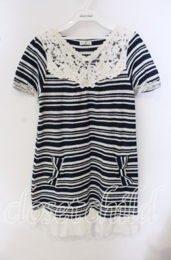 画像1: axes femme / モチーフレース使いボーダーサマーニット M ネイビー×シロ O-25-09-23-078-AX-TO-OW-OS
